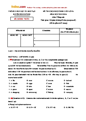 Đề thi học sinh giỏi môn Tiếng Anh Lớp 6 - Năm học 2015-2016 - Phòng giáo dục và đào tạo huyện Hương Sơn (Có đáp án)